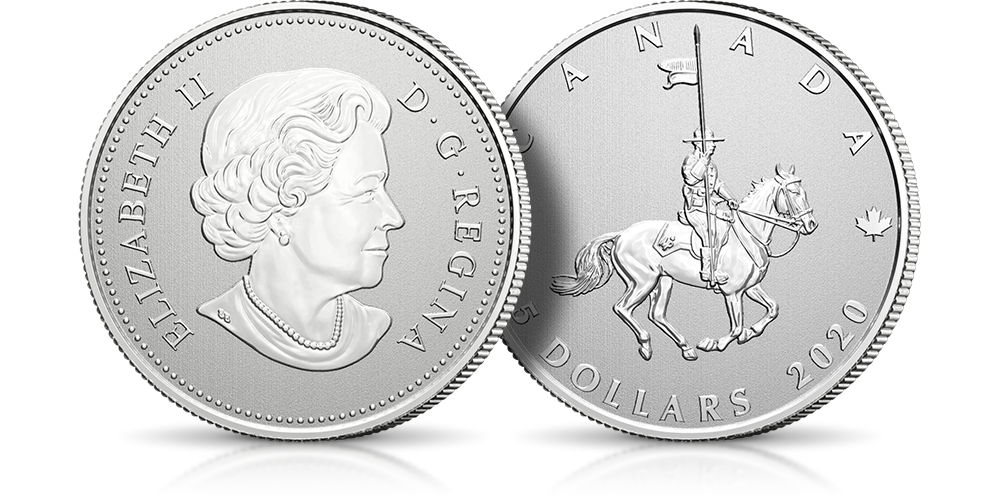 100 lat Kanadyjskiej Królewskiej Policji Konnej. Kandyjska Mennica Królewska. Moneta z czystego srebra o nominale 5 dolarów.