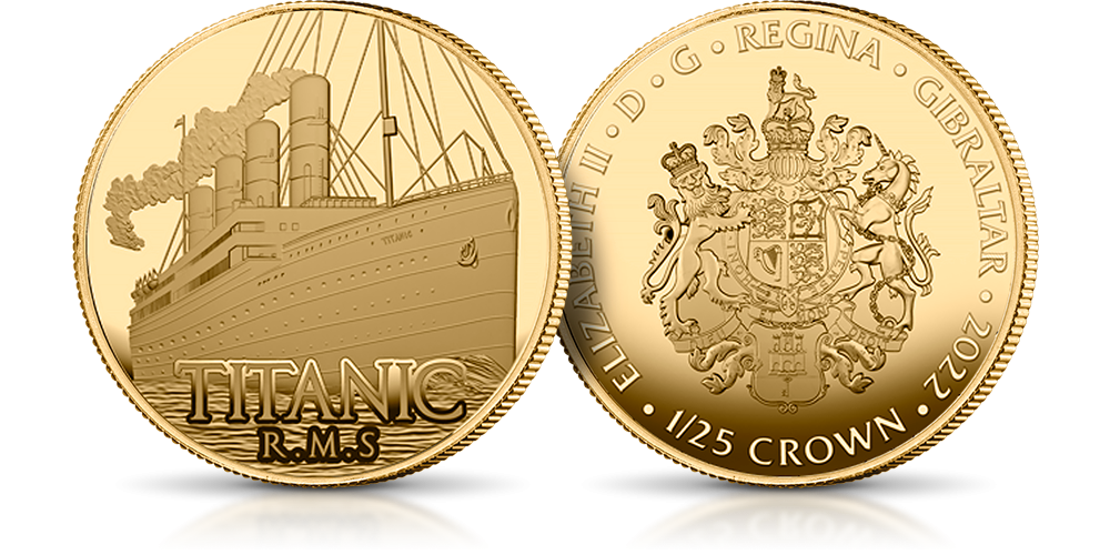  Titanic na monecie wybitej w czystym złocie.