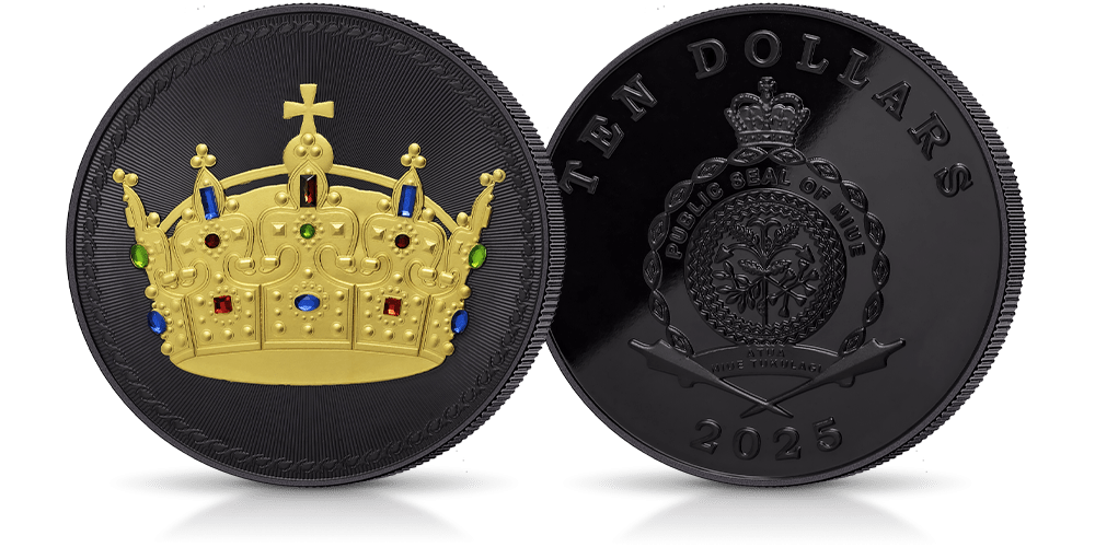 Aż 5 uncji (155,5 g) czystego srebra próby 999/1000! Moneta upamiętniająca koronę Chrobrego - legendarne insygnium królewskie. Selektywne platerowanie czarnym oraz 24-karatowym złotem. Emisja ręcznie ozdobiona kryształami.