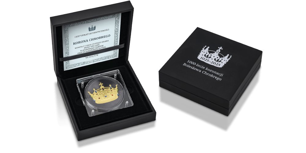 Eleganckie pudełko z jubileuszowym logo oraz indywidualnie numerowany Certyfikat Autentyczności monety!