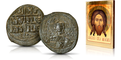 Bizantyjski follis z wizerunkiem Chrystusa Pantokratora