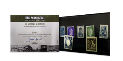 Druga wojna światowa Unikalny zestaw 7 oryginalnych znaczków z okresu konfliktu zbrojnego! 