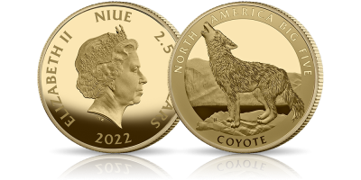 Kojot na monecie wybitej w czystym złocie