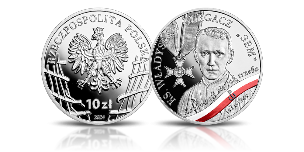 Władysław Gurgacz na srebrnej monecie NBP.