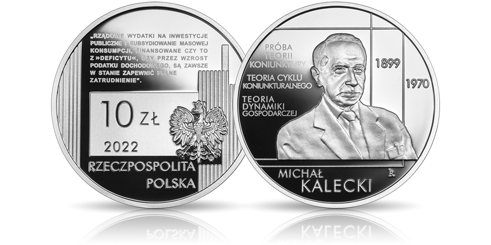 Michał Kalecki na srebrnej monecie NBP.