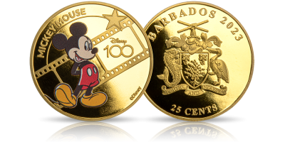 Myszka Miki - platerowana złotem emisja na 100-lecie wytwórni Walta Disneya