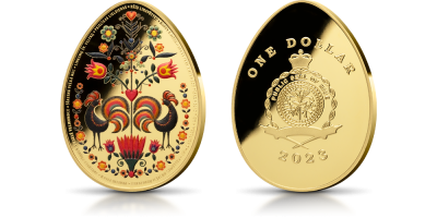 Pisanka - moneta w unikatowym kształcie wielkanocnego jajka z kolorowymi wzorami ludowymi