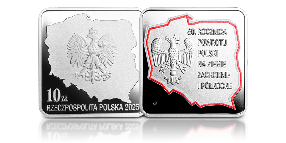 Powrót Polski na Ziemie Zachodnie i Północne - srebrna moneta kolekcjonerska emitowana przez NBP.