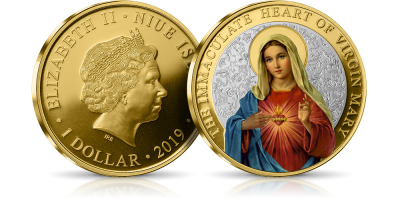 Matka Boża Niepokalanego Serca Oficjalna moneta platerowana czystym złotem