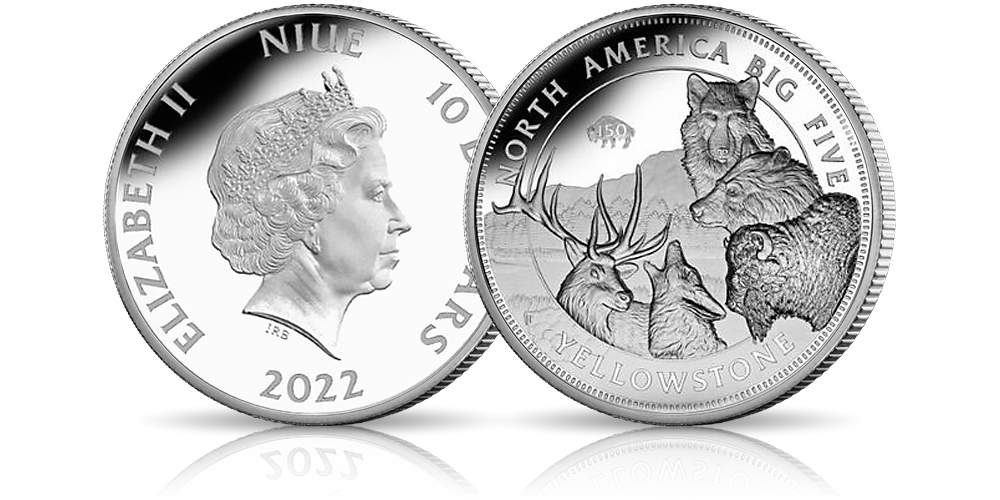 Wielka Piątka Ameryki na srebrnej monecie o masie 5 uncji.