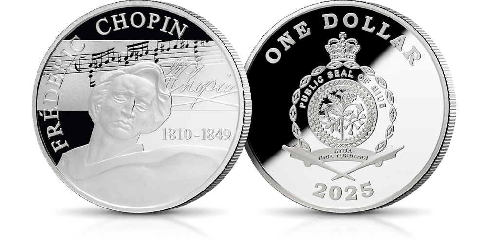 Srebrna moneta z Fryderykiem Chopinem