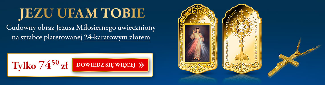 Obraz Jezusa Miłosiernego upamiętniony na sztabce kolekcjonerskiej uszlachetnionej 24-karatowym złotem