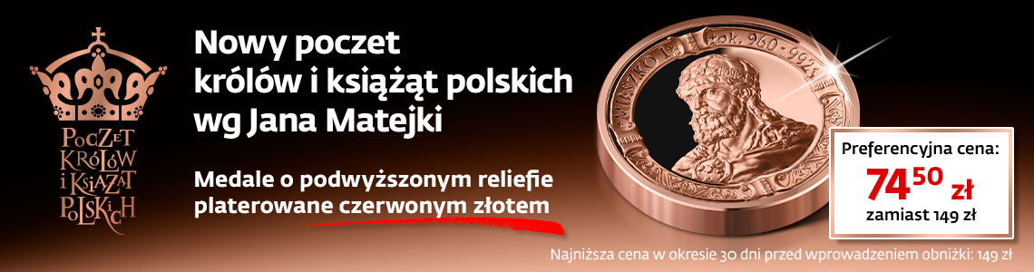 Mieszko I na medalu o podwyższonym reliefie i platerowanym czerwonym złotem