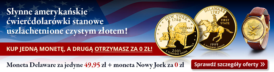 Słynne amerykańskie ćwierćdolarówki stanowe uszlachetnione czystym złotem!