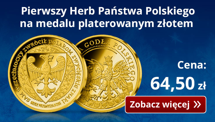Pierwszy Herb Państwa Polskiego platerowany czystym złotem 