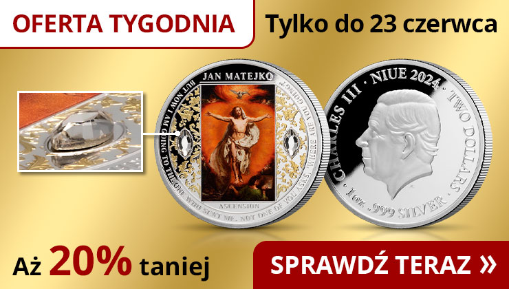 Bezcenne dzieło Jana Matejki na monecie z czystego srebra selektywnie platerowanej złotem ozdobionej kryształami