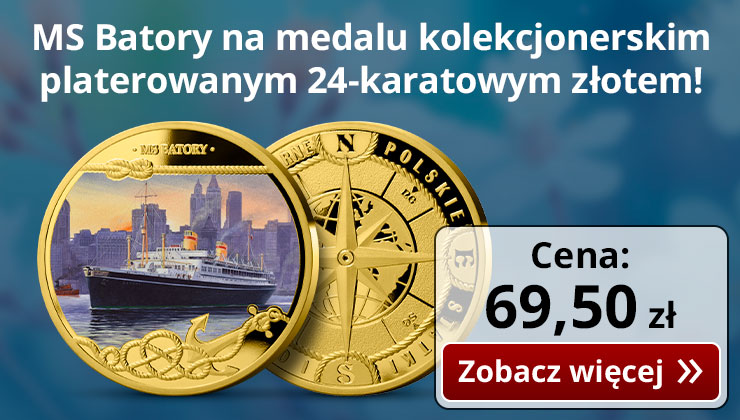 MS Batory - pierwszy polski nowoczesny transatlantyk na zachwycającym obrazie i medalu kolekcjonerskim platerowanym 24-karatowym złotem!