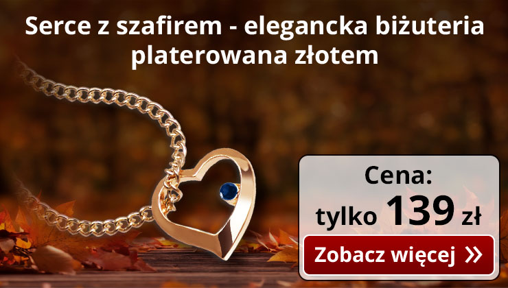 Serce z szafirem - elegancka biżuteria pokryta złotem