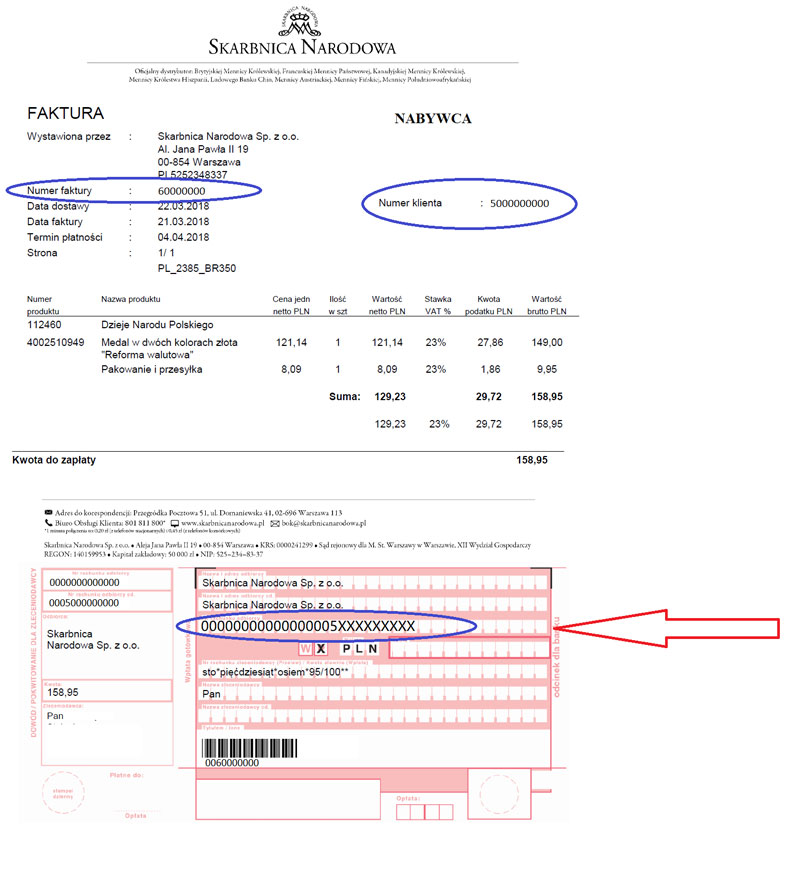 Faktura z numerem konta bankowego