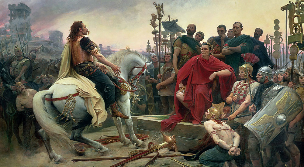 Wercyngetoryks rzuca broń u stóp Juliusza Cezara