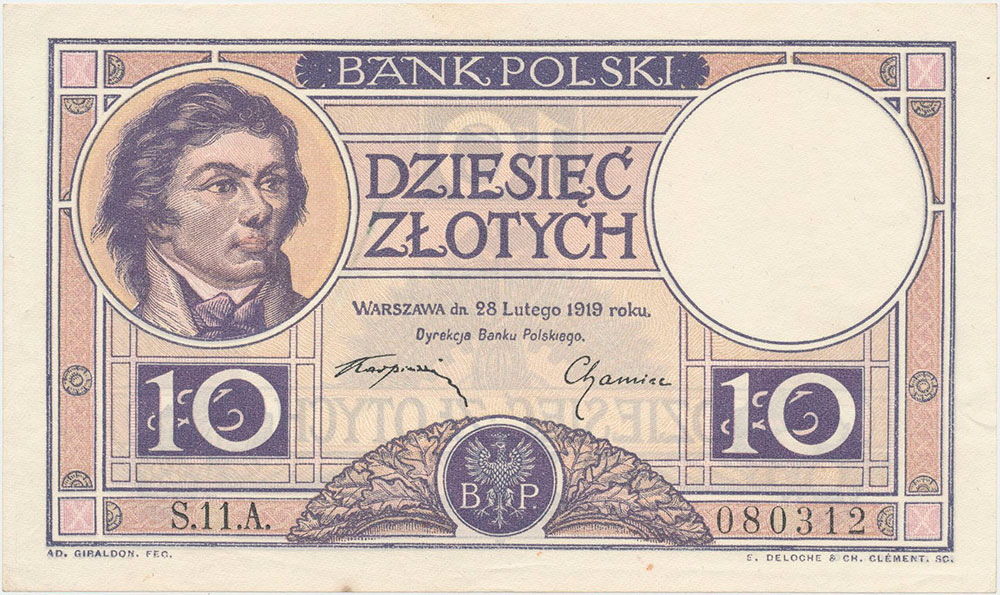 10 złotych, emisja z 1919 r., w obiegu od 1924 r.