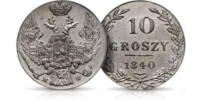 10 groszy z 1840 r. Unikalna moneta z okresu mennictwa polsko-rosyjskiego! 