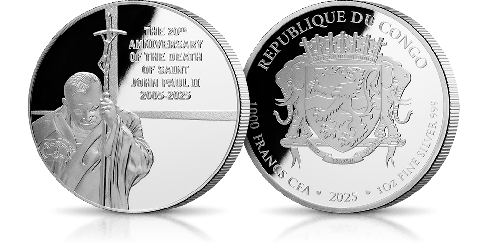 moneta kolekcjonerska z czystego srebra 20.rocznica śmierci Jana Pawła II
