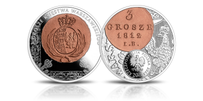 3 grosze Księstwa Warszawskiego - srebrna moneta kolekcjonerska 20 zł, emitowana przez Narodowy Bank Polski