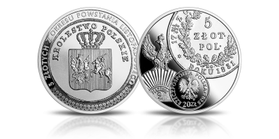 Historia monety polskiej - 5 zł z okresu powstania listopadowego - srebrna moneta kolekcjonerska emitowana przez Narodowy Bank Polski