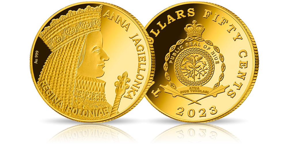 Kolekcja 7 najsłynniejszych polskich królowych - Anna Jagiellonka - moneta ze złota próby 999/1000, najwyższa jakość mennicza, stempel lustrzany