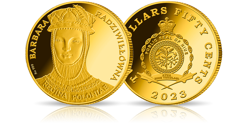 Kolekcja 7 najsłynniejszych polskich królowych - Barbara Radziwiłłówna - moneta ze złota próby 999/1000, najwyższa jakość mennicza, stempel lustrzany