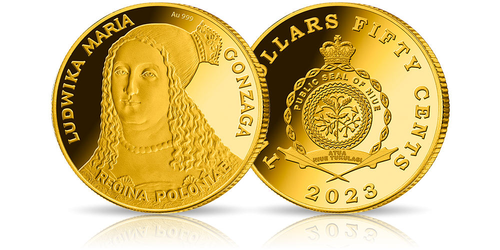 Kolekcja 7 najsłynniejszych polskich królowych - Ludwika Maria Gonzaga - moneta ze złota próby 999/1000, najwyższa jakość mennicza, stempel lustrzany