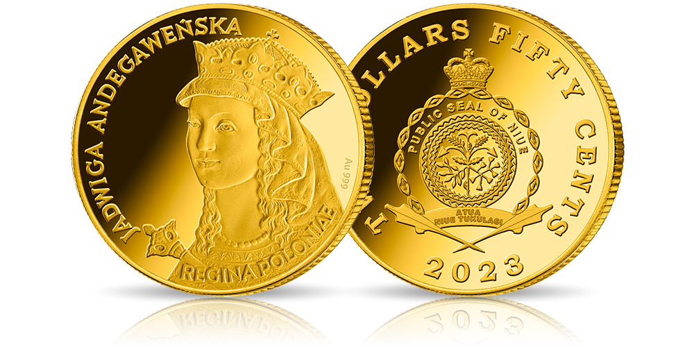 Kolekcja 7 najsłynniejszych polskich królowych - Jadwiga Andegaweńska - moneta ze złota próby 999/1000, najwyższa jakość mennicza, stempel lustrzany