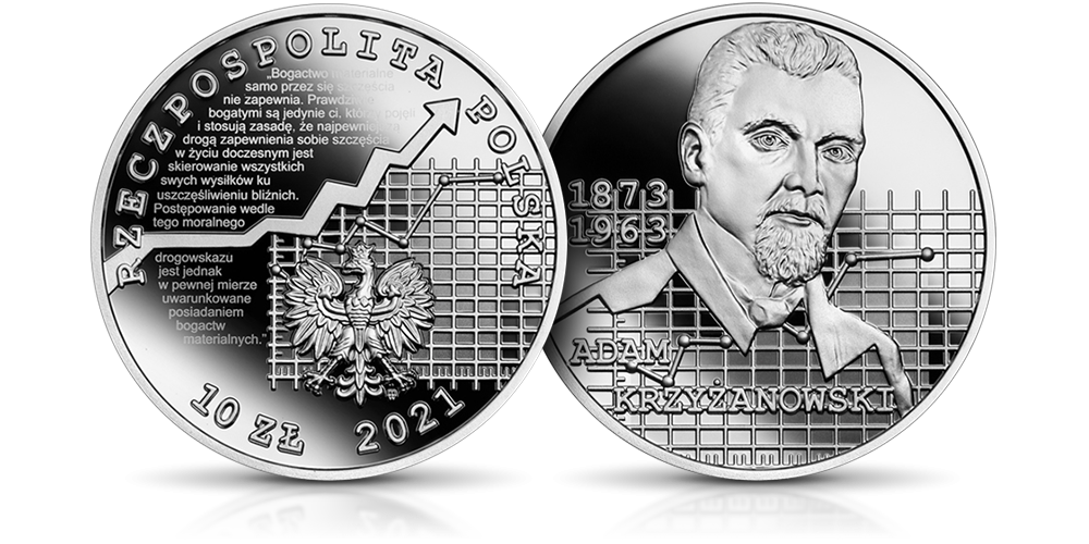 Adam Krzyżanowski na srebrnej monecie NBP. Adam Krzyżanowski na srebrnej monecie NBP.
