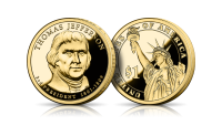 Słynne amerykańskie dolary prezydenckie uszlachetnione czystym złotem. Thomas Jefferson 3 prezydent USA.