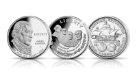 Amerykańskie Srebrne Dolary - James Madison, Mount Rushmore, Wystawa Kolumba - oficjalne monety USA