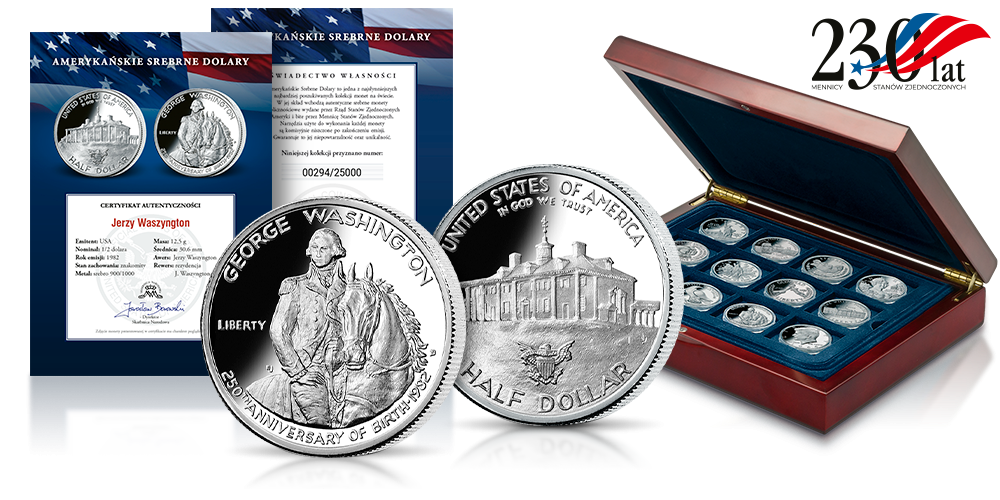 Jerzy Waszyngton - pierwszy prezydent USA uwieczniony na oficjalnej monecie
