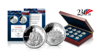 Kolekcja Amerykańskie Srebrne Dolary. Oficjalne monety USA. Akcesoria w kolekcji: szkatuła, Certyfikaty Autentyczności, Świadectwo Własności serii