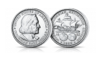 Oficjalna srebrna półdolarówka USA - Wystawa Kolumba - Amerykańskie Srebrne Dolary w kolekcjonerskim folderze.