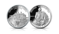 Oficjalna srebrna półdolarówka USA z 1982 roku upamiętniająca Jerzego Waszyngtona - Amerykańskie Srebrne Dolary w kolekcjonerskim folderze.
