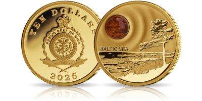 Złoto Bałtyku - złota moneta z bursztynem  