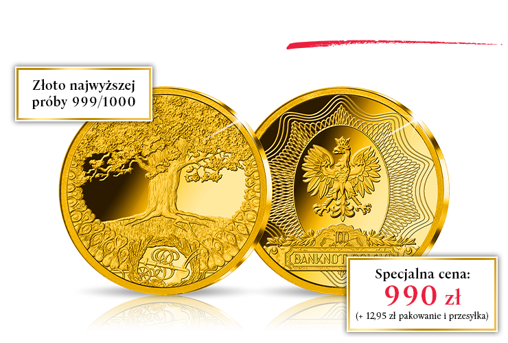 Medal "Banknot polski" w 24-karatowym złocie