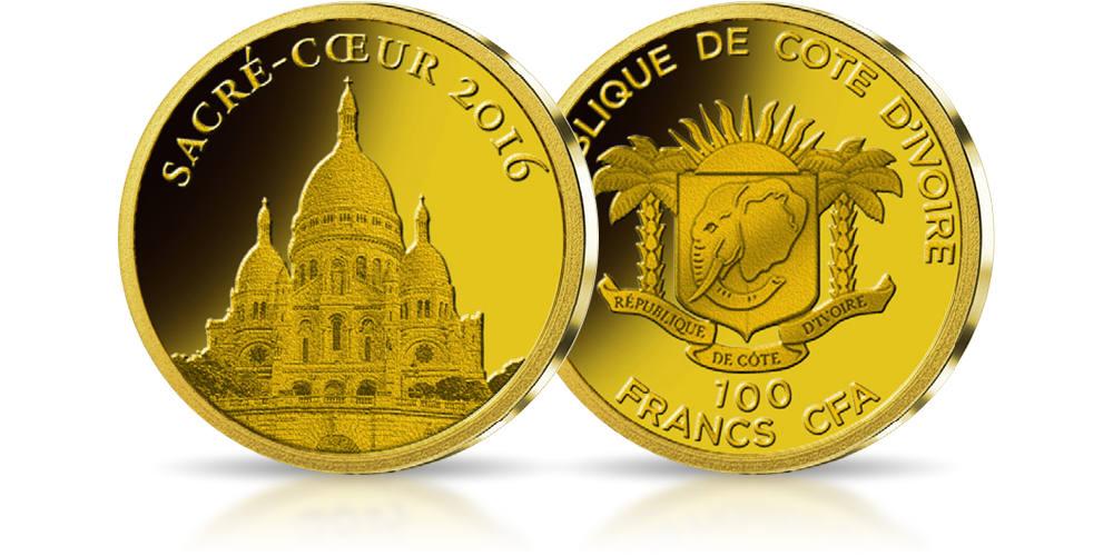 Basilique Sacré Coeur Bazylika Najświętszego Serca Jezusowego na złotej monecie Basilique Sacré Coeur Bazylika Najświętszego Serca Jezusowego na złotej monecie