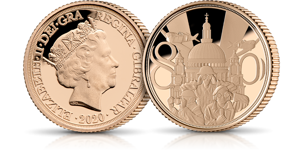 Złoty suweren wybity dla upamiętnienia 80. rocznicy bitwy o Wielką Brytanię. Złoty suweren wybity dla upamiętnienia 80. rocznicy bitwy o Wielką Brytanię.