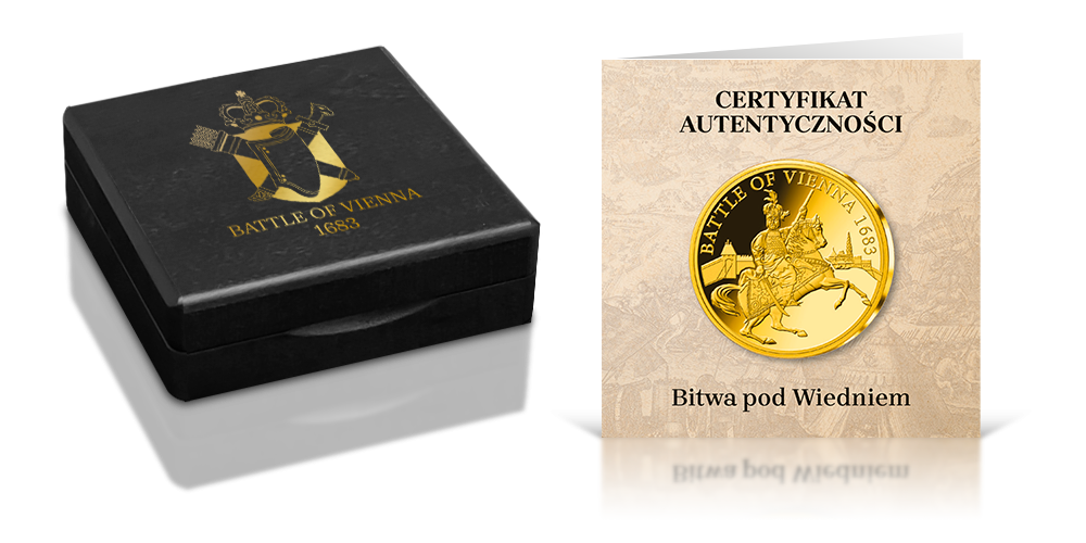 Bitwa o Wiedeń - Jan III Sobieski na monecie 1/4 uncji złota - Certyfikat Autentycznoości i pudełko