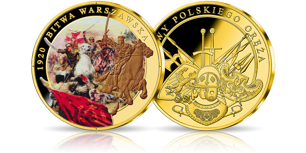 Bitwa Warszawska na medalu platerowanym 24-karatowym złotem