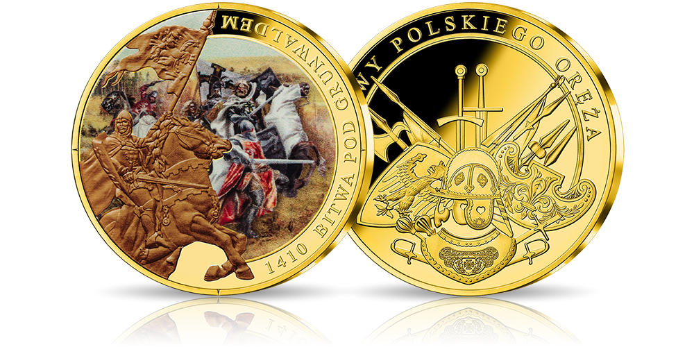 Bitwa pod Grunwaldem na medalu platerowanym 24-karatowym złotem