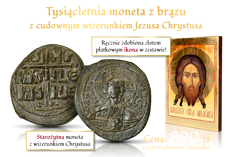 Tysiącletnia moneta z brązu z cudownym wizerunkiem Jezusa Chrystusa Pantokratora