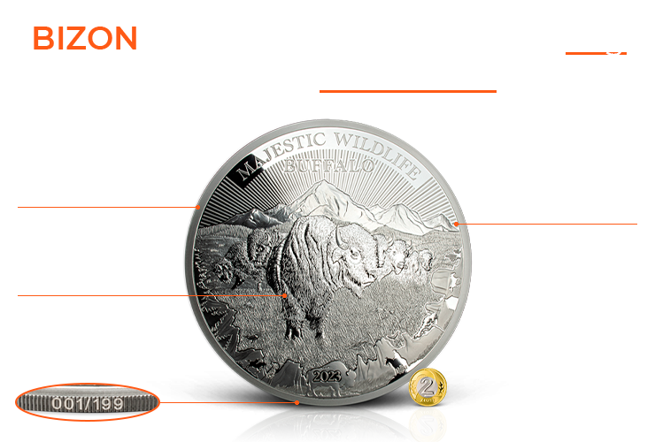 Bizon – największe zwierzę lądowe Ameryki Północnej ukazane na srebrnej monecie o masie 1 kg i średnicy aż 180 mm!