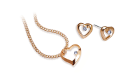  Zestaw biżuterii - wisorek i kolczyki w kształcie serca z cyrkoniami.